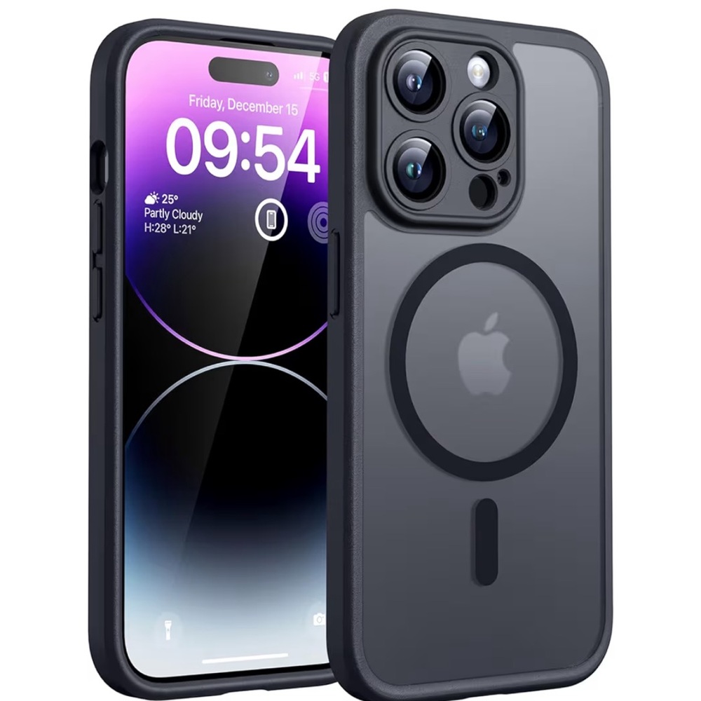 Black and Gray iPhone Apple compatible MagSafe charger Case frosted matte grip